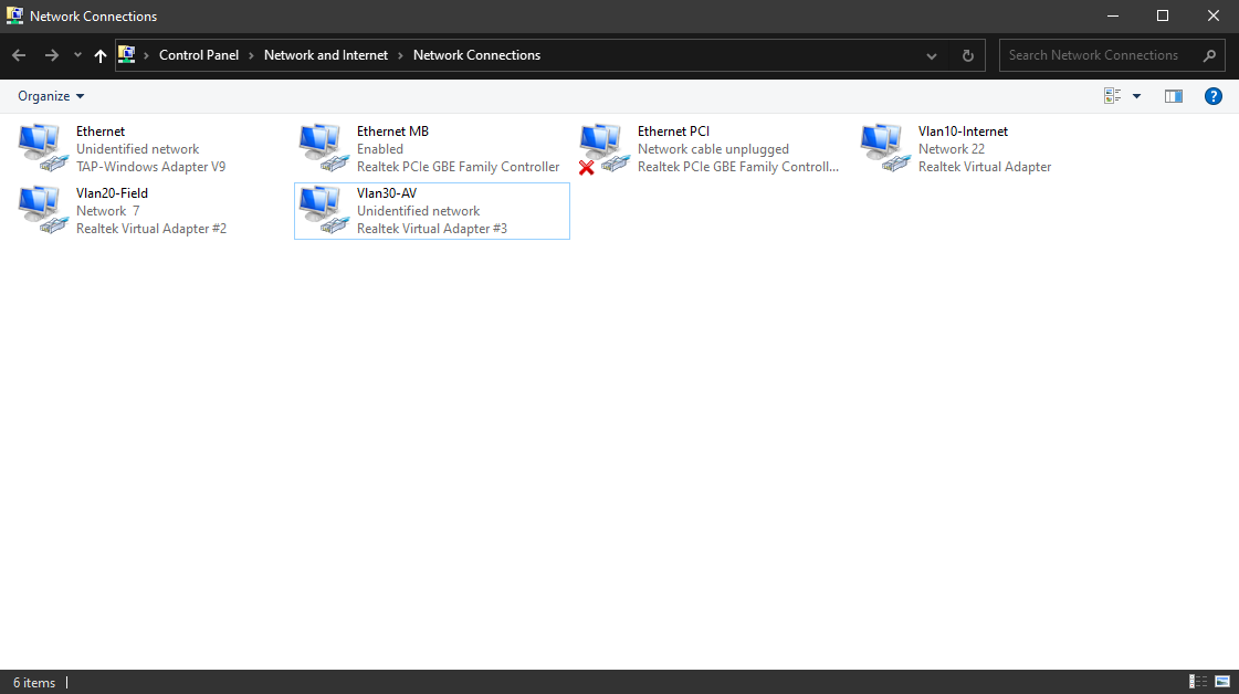 Example Network Connections Panel