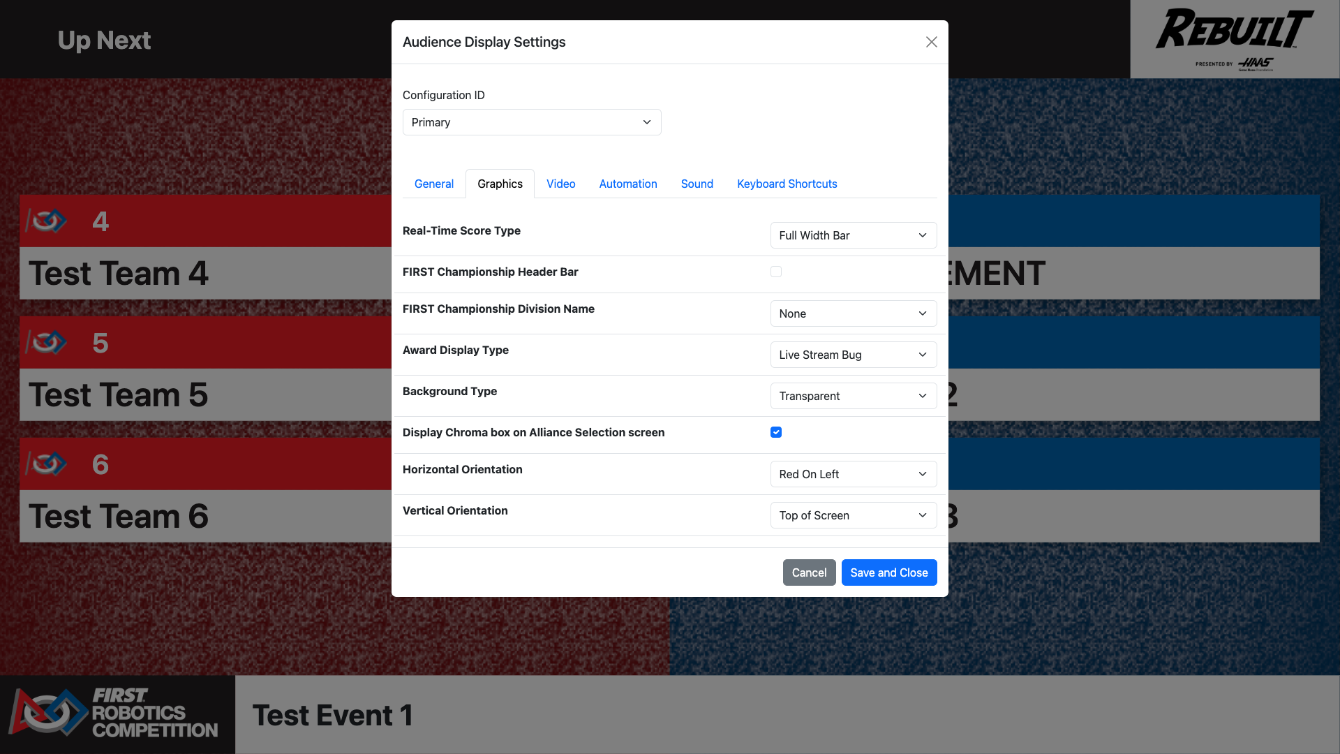 Audience Display Web graphics settings
