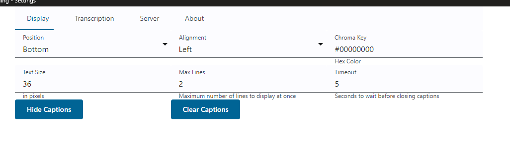 Captions Display Settings